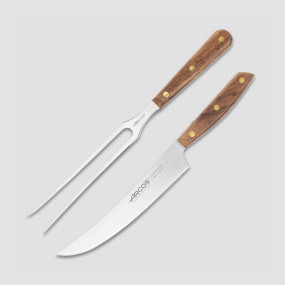 Набор для барбекю, 2 предмета: нож для нарезки и вилка для мяса, рукоять прессованное дерево, серия Nordika, ARCOS, Испания, Наборы кухонных ножей