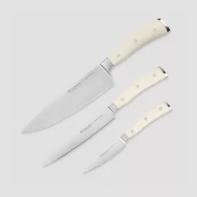 Набор из 3-х кухонных ножей поварская тройка, серия Ikon Cream White, WUESTHOF, Германия, Наборы кухонных ножей WUESTHOF