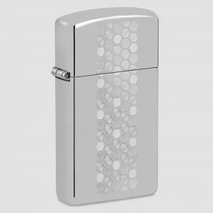 Зажигалка бензиновая узкая Slim Honeycomb Design High Polish Chrome, ZIPPO, США, Зажигалки ZIPPO