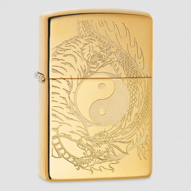 Зажигалка бензиновая Tiger and Dragon High Polish Brass, ZIPPO, США