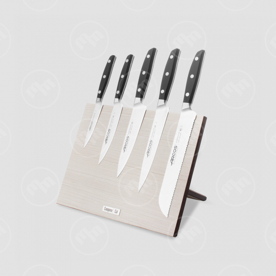 Набор кухонных ножей, 7 штук, на магнитной композитной подставке ComposeEat (светлое дерево), серия Manhattan, ARCOS, Испания