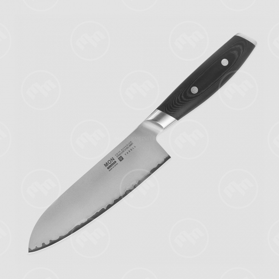 Нож кухонный Сантоку 16,5 см, Santoku, сталь VG-10 в обкладке из нержавеющей стали, серия Mon, YAXELL, Япония