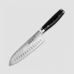 Нож кухонный Сантоку 16,5 см, с углублениями на лезвии, Santoku, дамасская сталь, серия Gou, YAXELL, Япония, 