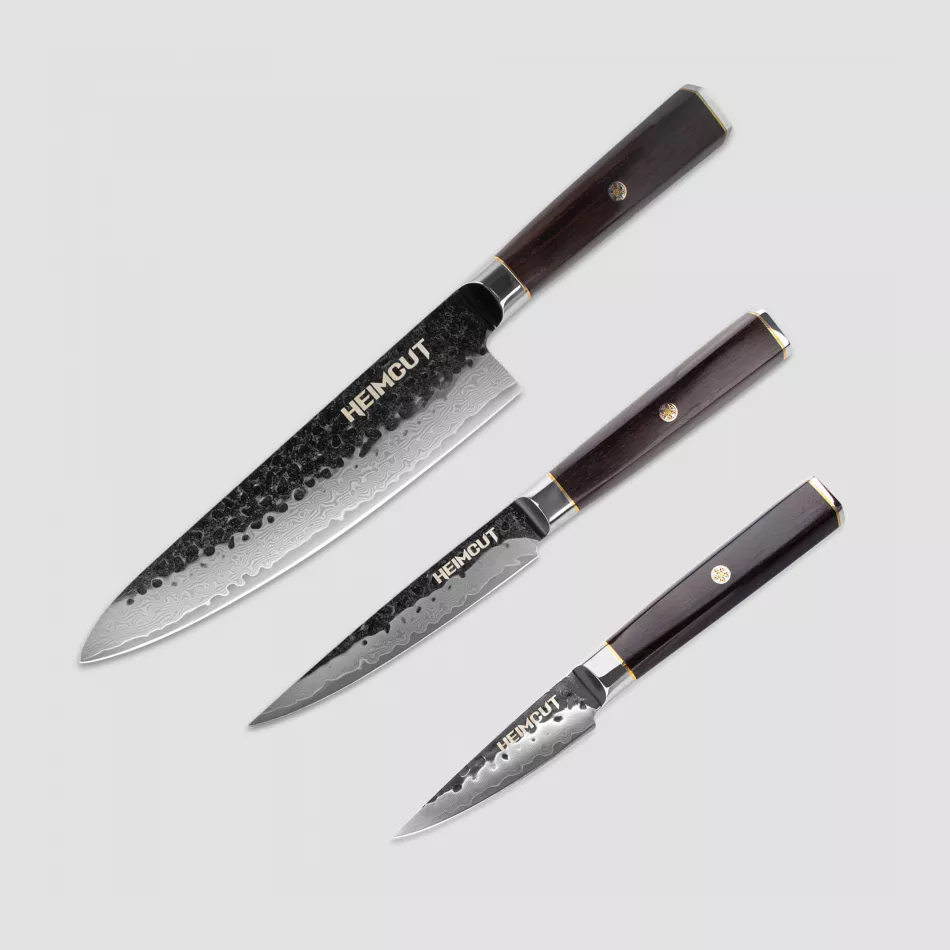 Набор кухонных ножей поварская тройка, серия Black Damascus, HEIMCUT, Россия