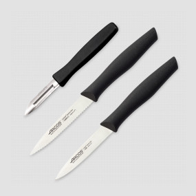 Набор из 3-х кухонных ножей для чистки и нарезки овощей, рукоять черная, серия Nova, ARCOS, Испания, Наборы ножей "Поварская тройка" 