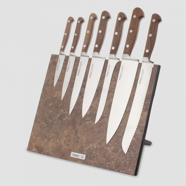 Набор кухонных ножей, 7 штук, на магнитной подставке ComposeEat, серия Classic Walnut, BERGER CUTLERY, Германия