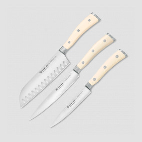 Набор из 3-х кухонных ножей поварская тройка, серия Ikon Cream White, WUESTHOF, Золинген, Германия, Подарочный набор кухонных ножей