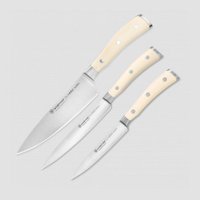 Набор из 3-х кухонных ножей поварская тройка, серия Ikon Cream White, WUESTHOF, Золинген, Германия, Наборы кухонных ножей