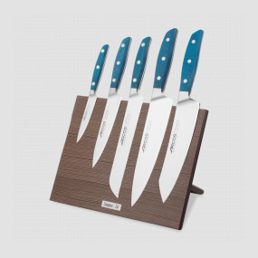 Набор кухонных ножей, 5 штук, на магнитной композитной подставке ComposeEat(темное дерево),серия Brooklyn, ARCOS, Испания, Набор ножей 5 предметов