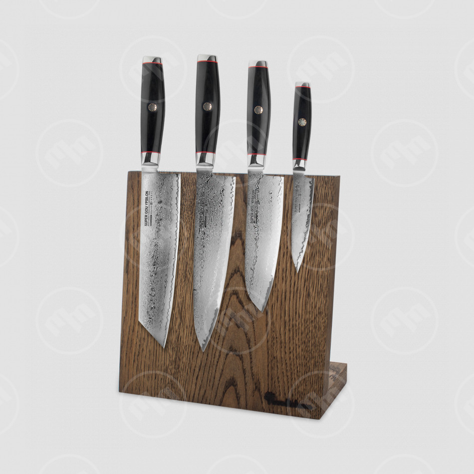 Набор из 4-х кухонных ножей на подставке из дуба, серия Ypsilon, YAXELL, Япония