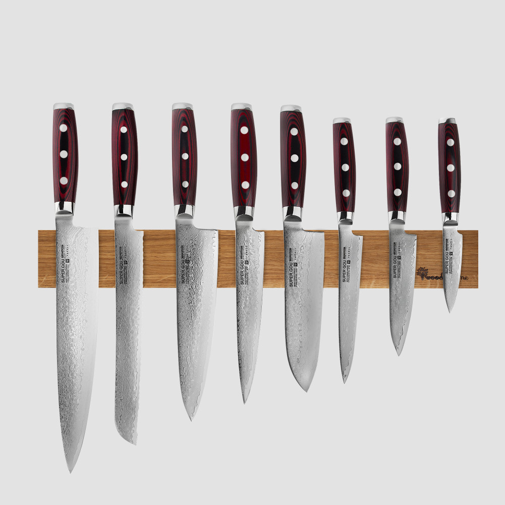 Набор из 8-ми кухонных ножей на магнитном держателе из дуба, серия GOU 161, YAXELL, Япония