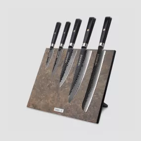 Набор кухонных ножей, 5 штук, на магнитной подставке, серия Black Damascus, HEIMCUT, Россия, Наборы ножей HEIMCUT