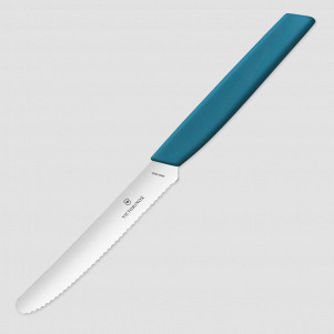 Нож кухонный универсальный для томатов Swiss Modern 11 см, рукоять голубая, VICTORINOX, Швейцария, Ножи универсальные
