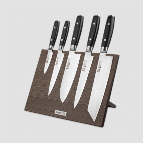 Набор кухонных ножей, 5 штук, на магнитной подставке ComposeEat (коричневая), серия RAN, YAXELL, Япония, Набор ножей 5 предметов