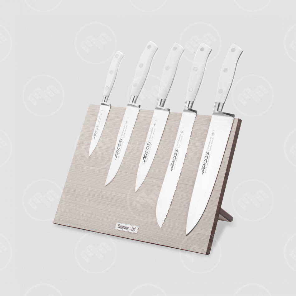 Набор кухонных ножей, 5 штук, на магнитной композитной подставке ComposeEat (светлое дерево),серия Riviera Blanca, ARCOS, Испания