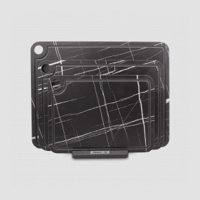 Набор из 3-х разделочных досок на подставке, мрамор Сахара Блэк, в подарочной коробке, композитный материал, серия Elegance, ComposeEat, Россия, COMPOSE EAT (Россия)