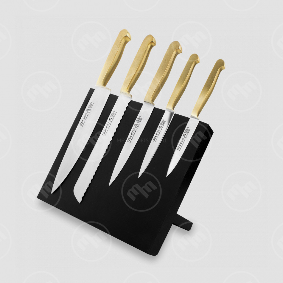 Набор из 5-и кухонных ножей на магнитной подставке из черного ясеня, серия Kappa gold, GUDE, Золинген, Германия