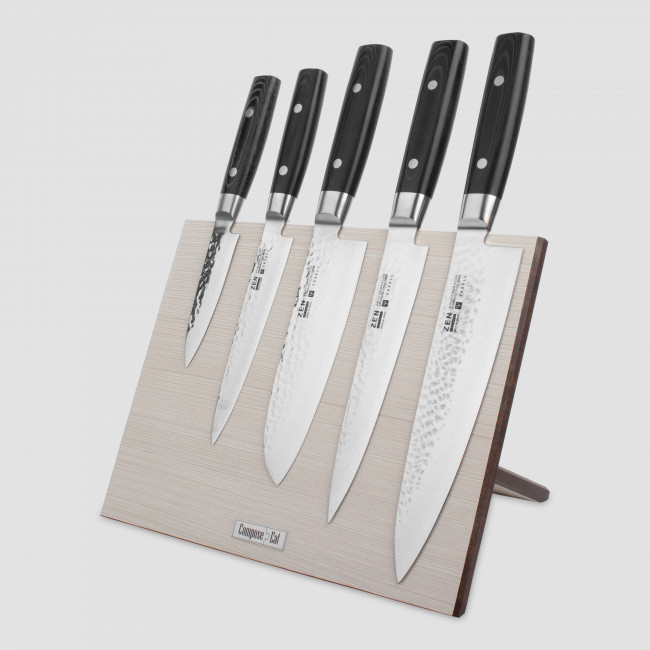 Набор кухонных ножей, 5 штук, на магнитной подставке ComposeEat (белая), серия Zen, YAXELL, Япония