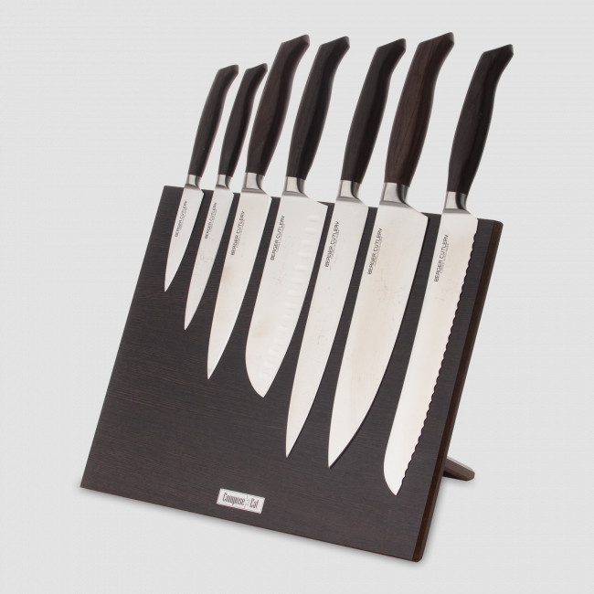 Набор кухонных ножей, 7 штук, на магнитной подставке ComposeEat, серия Ergo Line Smoked Oak, BERGER CUTLERY, Германия