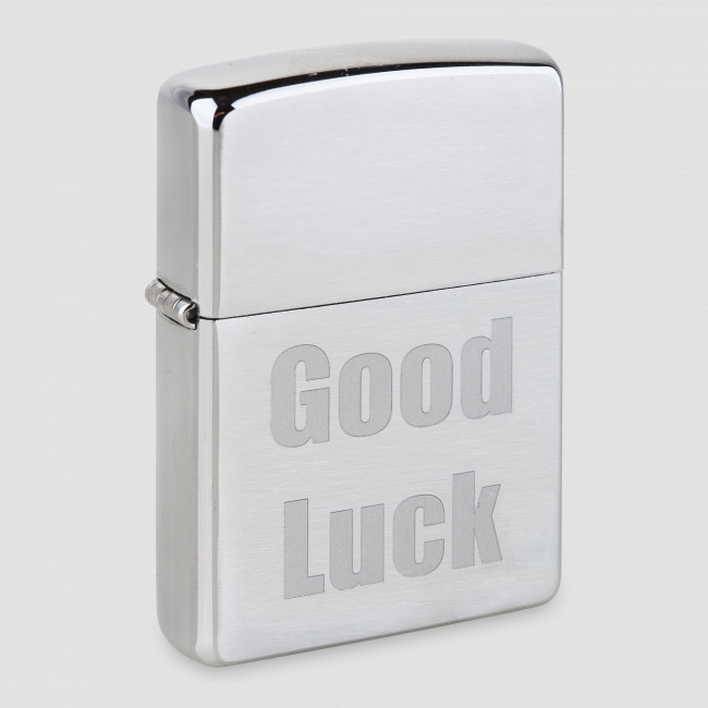 Зажигалка ZIPPO Good Luck, с покрытием Brushed Chrome, латунь/сталь, серебристая, матовая, ZIPPO, США