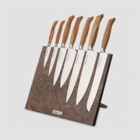 Набор кухонных ножей, 7 штук, на магнитной подставке ComposeEat, серия Ergo Line Olive, BERGER CUTLERY, Германия, BERGER CUTLERY (Германия)