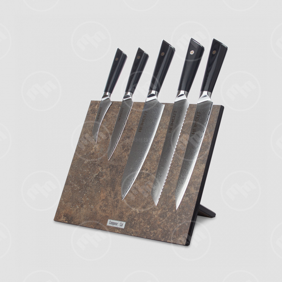 Набор кухонных ножей, 5 штук, на магнитной подставке, серия Triangle Damascus, HEIMCUT, Россия