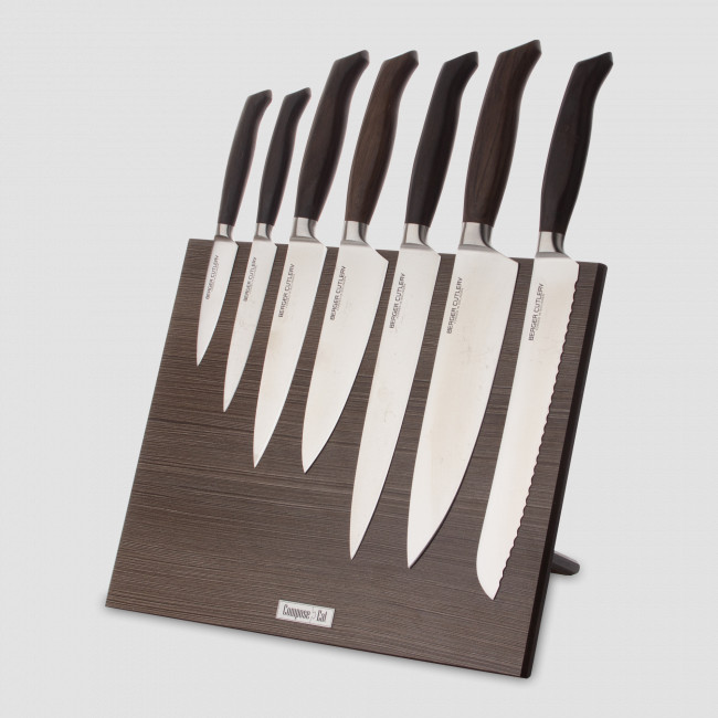 Набор кухонных ножей, 7 штук, на магнитной подставке ComposeEat, серия Ergo Line Smoked Oak, BERGER CUTLERY, Германия