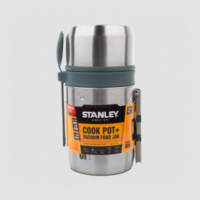 Набор туристический для чая и кофе MOUNTAIN, состоит из: термос, объем: 0,6 л + вилка + котелок для пищи, пластик, цвет: стальной, STANLEY, США, Mountain