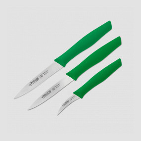 Набор из 3-х ножей для чистки и нарезки овощей, рукоять зеленая, серия Nova, ARCOS, Испания, Наборы ножей "Поварская тройка" 