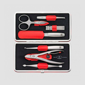 Набор маникюрный в кожаном футляре, цвет красный-чёрный, 7 предметов, Twinox, ZWILLING J.A. HENCKELS, Германия, Наборы маникюрные