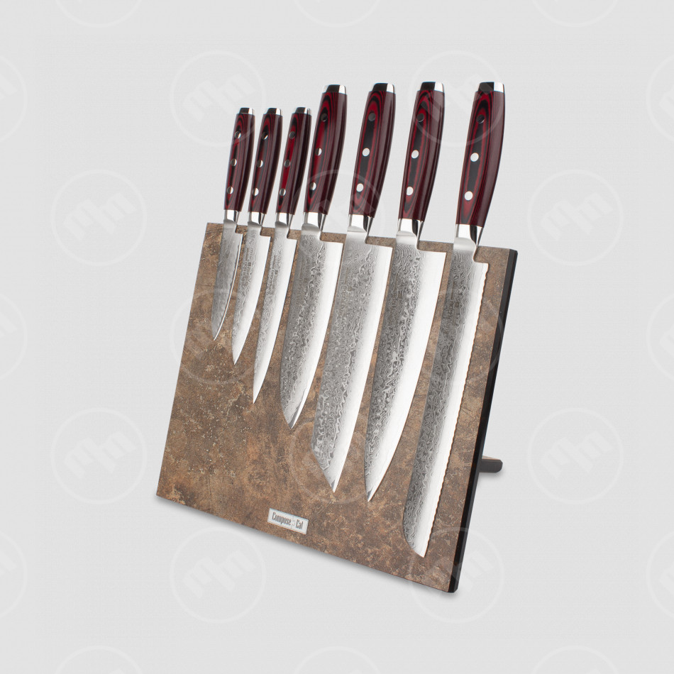 Набор кухонных ножей, 7 штук, на магнитной подставке ComposeEat (Vintage Brown), серия GOU 161, YAXELL, Япония