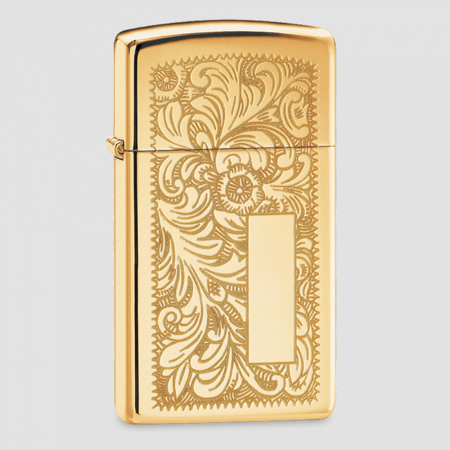 Зажигалка бензиновая узкая Slim Venetian High Polish Brass, ZIPPO, США
