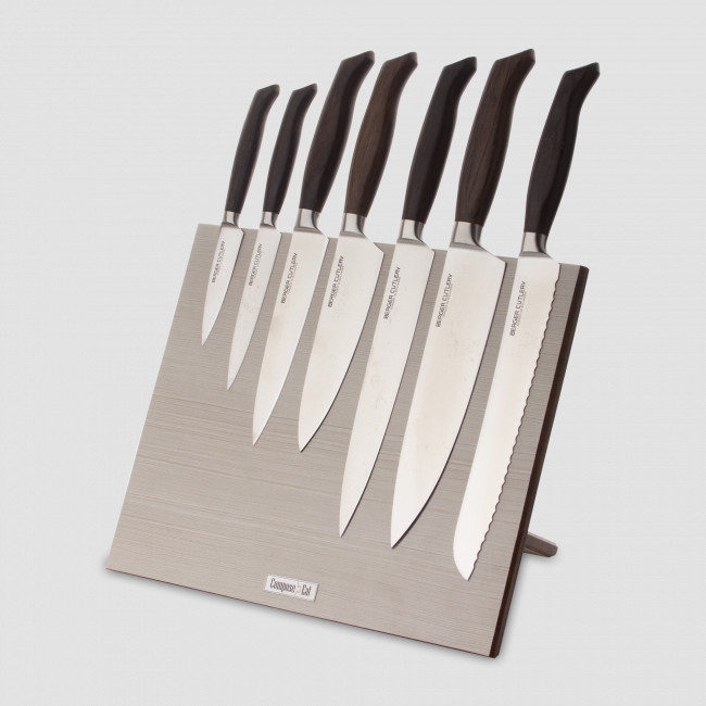 Набор кухонных ножей, 7 штук, на магнитной подставке ComposeEat, серия Ergo Line Smoked Oak, BERGER CUTLERY, Германия