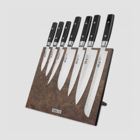 Набор кухонных ножей, 7 штук, на магнитной подставке ComposeEat (Vintage Brown), серия Zen, YAXELL, Япония, Наборы кухонных ножей