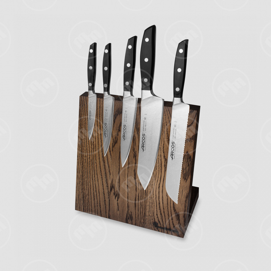 Набор из 5-ти кухонных ножей на подставке из дуба, серия Manhattan, ARCOS, Испания