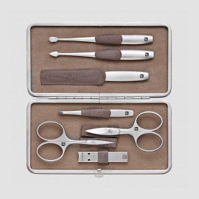 Набор маникюрный в кожаном футляре, цвет серо-бежевый, 7 предметов, Twinox Ray, ZWILLING J.A. HENCKELS, Германия, Маникюрные наборы ZWILLING