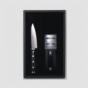 Набор кухонных ножей (нож универсальный 12 см и точилка), серия GOU, YAXELL, Япония, Подарочный набор кухонных ножей