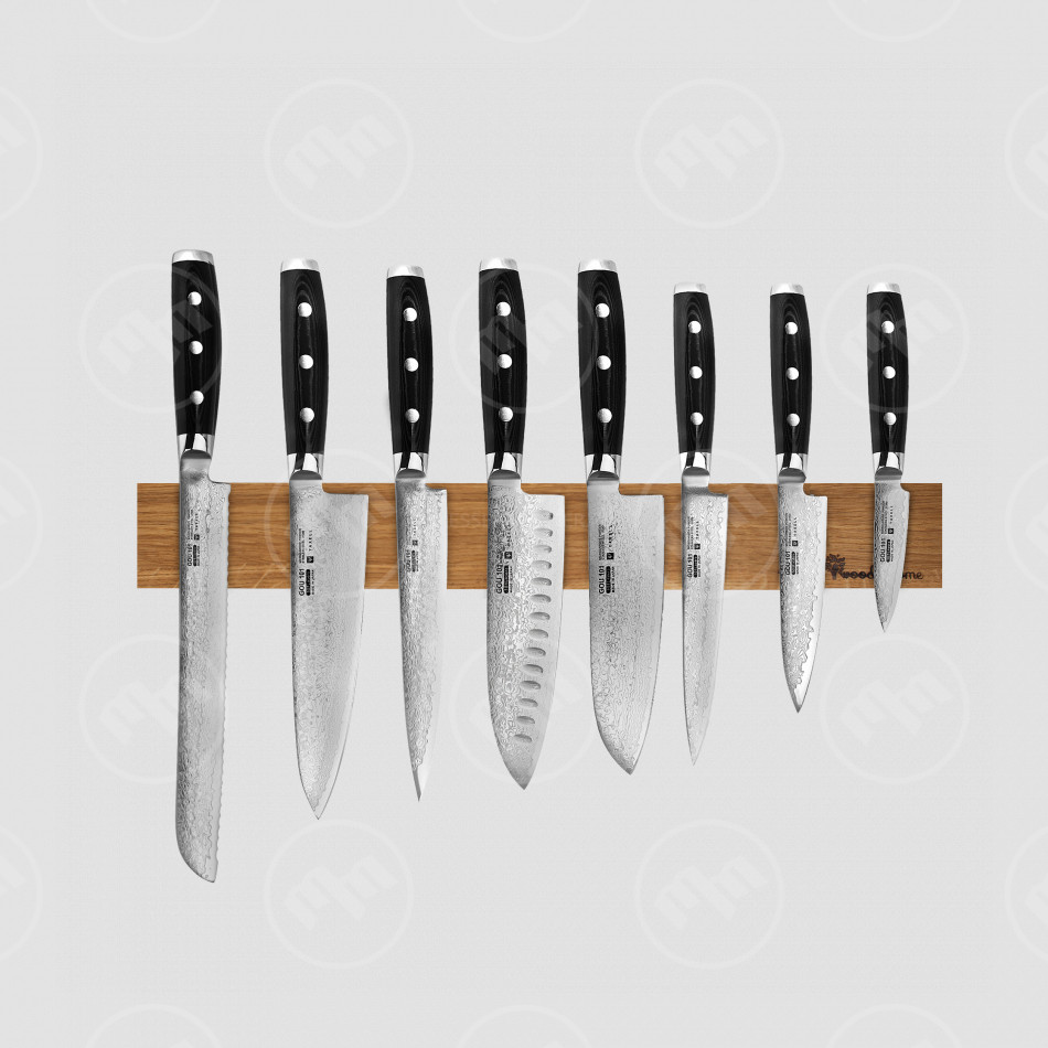 Набор из 8-ми кухонных ножей на магнитном держателе из дуба, серия GOU, YAXELL, Япония