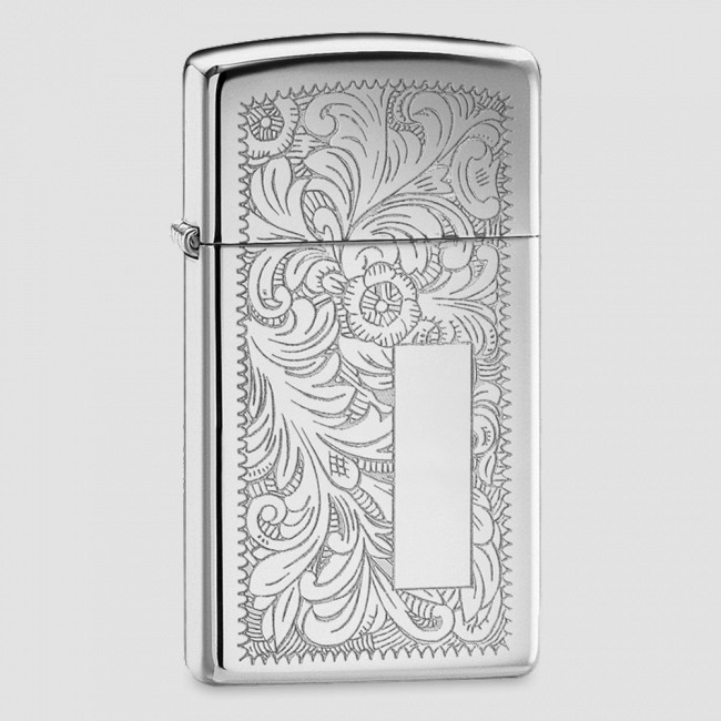 Зажигалка бензиновая узкая Slim Venetian High Polish Chrome, ZIPPO, США
