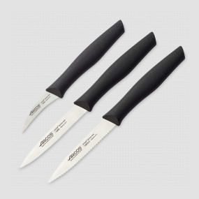 Набор из 3-х кухонных ножей для чистки и нарезки овощей, рукоять черная, серия Nova, ARCOS, Испания, Наборы ножей "Поварская тройка" 