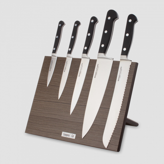 Набор кухонных ножей, 5 штук, на магнитной подставке ComposeEat, серия Classic Pro, BERGER CUTLERY, Германия