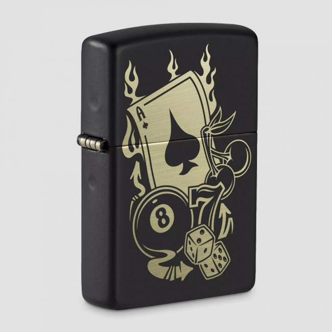 Зажигалка бензиновая Gambling Design Black Matte, ZIPPO, США