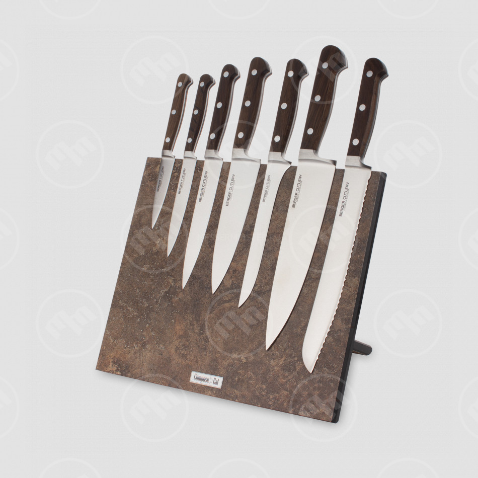 Набор кухонных ножей, 7 штук, на магнитной подставке ComposeEat, серия Classic Smoked Oak, BERGER CUTLERY, Германия