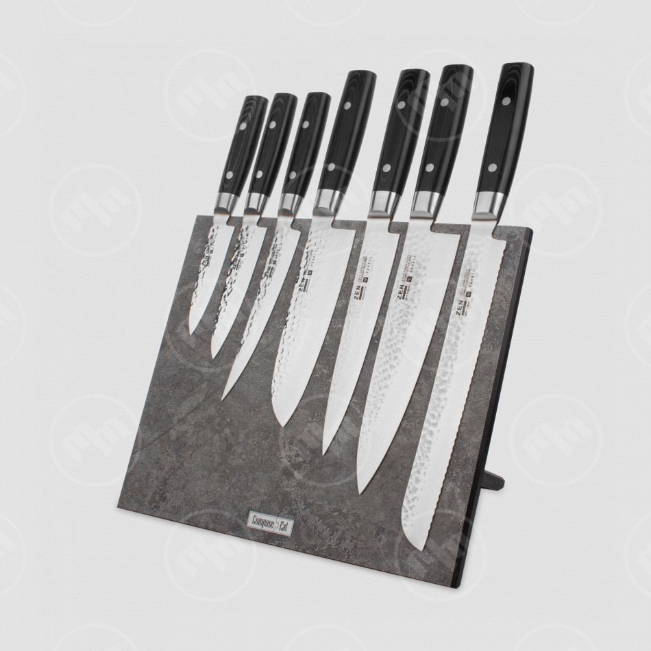 Набор кухонных ножей, 7 штук, на магнитной подставке ComposeEat (Vintage Grey), серия Zen, YAXELL, Япония