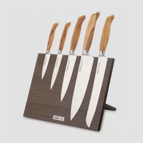 Набор кухонных ножей, 5 штук, на магнитной подставке ComposeEat, серия Ergo Line Olive, BERGER CUTLERY, Германия, Ergo Olive BERGER CUTLERY