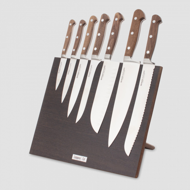 Набор кухонных ножей, 7 штук, на магнитной подставке ComposeEat, серия Classic Walnut, BERGER CUTLERY, Германия