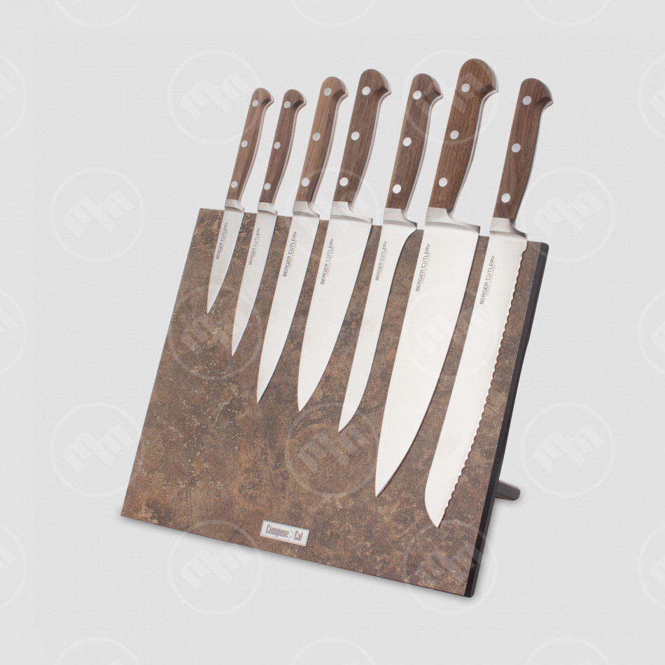 Набор кухонных ножей, 7 штук, на магнитной подставке ComposeEat, серия Classic Walnut, BERGER CUTLERY, Германия