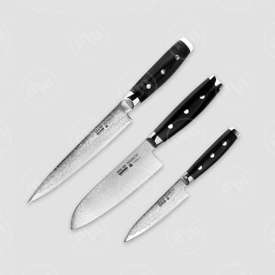 Набор из 3-х кухонных ножей поварская тройка, серия GOU, YAXELL, Япония