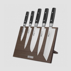 Набор кухонных ножей, 5 штук, на магнитной подставке ComposeEat (коричневая), серия Zen, YAXELL, Япония, Набор ножей 5 предметов