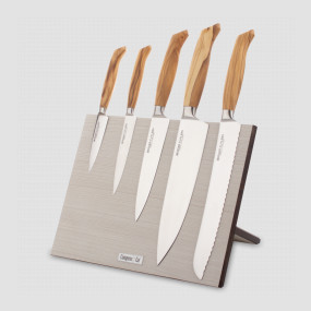 Набор кухонных ножей, 5 штук, на магнитной подставке ComposeEat, Ergo Line Olive, серия Ergo Line Olive, BERGER CUTLERY, Германия, Набор ножей 5 предметов